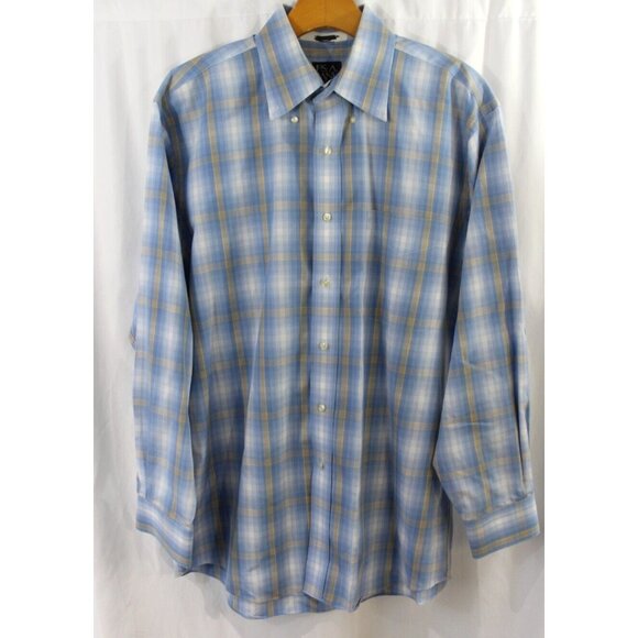 Jos A Bank Mens Blue Yellow Plaid Long Sleeve Cotton Button Down Shirt M - Picture 1 of 6